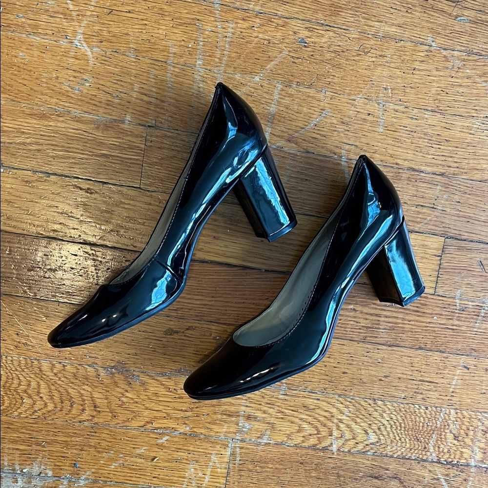 Adrienne Vittadini Patent Leather Black Block Heels